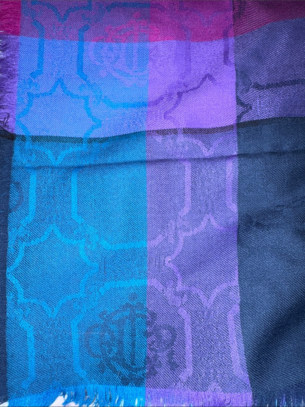 Christian Dior Large Scarf - Turquoise Blue, Purple, Navy, Hot Pink, Authentic - Picture 6 of 6